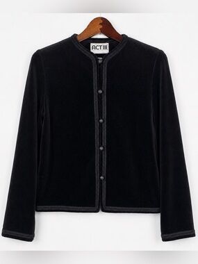 Vintage ACT III ILGWU Black Velvet Braided Trim Jacket Union Made USA M